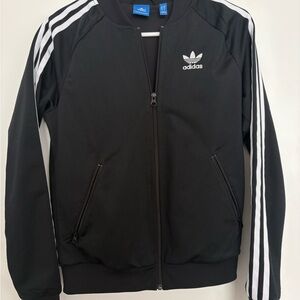 Adidas Women’s Black Bomber Jacket with White Stripes